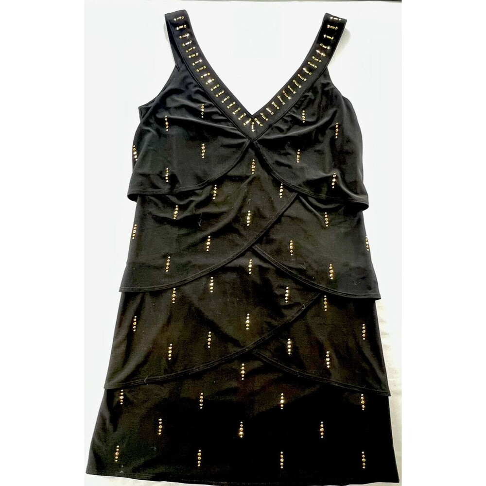 White House Black Market Womens Black Short Sleeve Tier Chemise Dress Size XXS